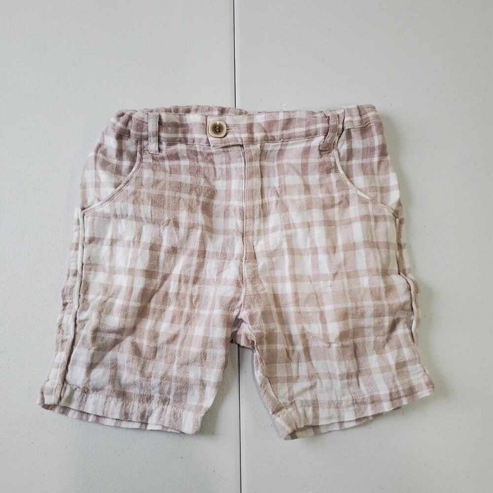 Klai Shorts Kids 6 Beige Check Linen Cotton Adjustable Coastal Preppy Minimalist